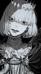 Rule 34 | 1boy, au (d elete), black background, fate/grand order, fate (series), greyscale, hair between eyes, highres, looking at viewer, male focus, monochrome, oberon (fate), parted lips, portrait, short hair, sidelocks, simple background, sketch, solo