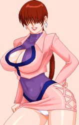 Rule 34 | 1girl, breasts, covered erect nipples, huge breasts, impossible clothes, looking at viewer, lowres, microskirt, minidress, miniskirt, pixel art, shermie (kof), skirt, smile, the king of fighters, warner