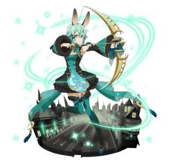 Rule 34 | 1girl, animal ears, aqua eyes, aqua hair, aqua thighhighs, arrow (projectile), black dress, bow (weapon), breasts, cleavage, detached sleeves, drawing bow, dress, full body, hair between eyes, holding, holding arrow, holding bow (weapon), holding weapon, layered dress, leg up, looking at viewer, medium breasts, rabbit ears, short dress, short hair with long locks, sidelocks, simple background, sinon (sao-alo), sleeveless, sleeveless dress, smile, solo, sword art online, thighhighs, transparent, weapon, white background, zettai ryouiki