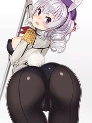 Rule 34 | 1girl, animated, animated gif, arched back, ass, ass focus, ass shake, blue eyes, blush, bouncing breasts, breasts, cleavage, kantai collection, kashima (kancolle), large breasts, leotard, lowres, nipples, playboy bunny, pole, white hair