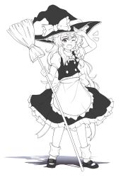 Rule 34 | 1girl, black hat, black vest, blonde hair, bow, braid, collared shirt, cropped torso, fang, frilled hat, frills, h3p0, hair between eyes, hand up, hat, hat bow, highres, kirisame marisa, looking at viewer, medium hair, open mouth, puffy short sleeves, puffy sleeves, shirt, short sleeves, side braid, simple background, single braid, smile, solo, touhou, upper body, v, vest, white background, white bow, white shirt, witch hat, yellow eyes