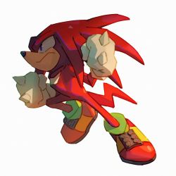 Rule 34 | 1boy, bluekomadori, clenched hands, closed mouth, full body, furry, furry male, gloves, highres, knuckles the echidna, male focus, serious, shoes, snout, solo, sonic (series), tail, white gloves