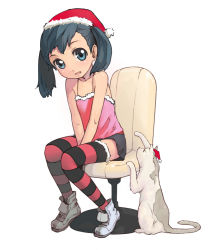 Rule 34 | 1girl, camisole, cat, christmas, guitar (guitars), solo, striped clothes, striped thighhighs, thighhighs
