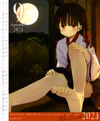 Rule 34 | 1girl, absurdres, aolo, blush, calendar, feet, highres, japanese clothes, kamizaki hibana, moon, night