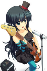 Rule 34 | 00s, 1girl, akiyama mio, amplifier, aqua pantyhose, athrun1120, bad id, bad pixiv id, bass guitar, black hair, blue eyes, blue pantyhose, don&#039;t say &quot;lazy&quot;, dress, gloves, guitar, hat, instrument, k-on!, microphone, microphone stand, mini hat, mini top hat, pantyhose, single glove, solo, striped, top hat