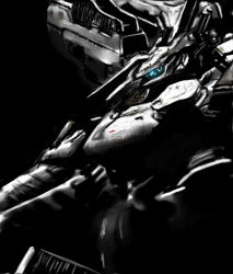 Rule 34 | armored core, armored core: for answer, from software, highres, mecha, monochrome, no humans, robot, solo, spot color, white glint