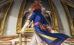 Rule 34 | 1girl, black clover, black clover: sword of the wizard king, blue robe, fur trim, gold trim, hat, highres, looking at object, mereoleona vermillion, military hat, princia funnybunny, red hair, robe, short hair, spiked hair, tsugutoku