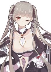 Rule 34 | 1girl, absurdres, ahrara, artist name, azur lane, breasts, clip studio paint (medium), closed mouth, collarbone, dress, formidable (azur lane), frown, hair ornament, hair ribbon, highres, holding hands, large breasts, long hair, looking at viewer, maid, one eye closed, own hands together, platinum blonde hair, red eyes, ribbon, solo, twintails, white background