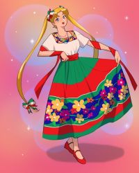 Rule 34 | 1girl, bishoujo senshi sailor moon, female focus, highres, mexican clothes, mexican dress, mexico, tagme, tsukino usagi