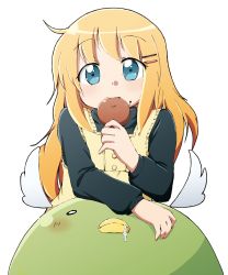 Rule 34 | 1girl, bad id, bad pixiv id, blonde hair, blue eyes, child, eating, highres, looking at viewer, original, solo, yasunao (yasunao-z)