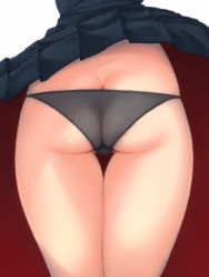 Rule 34 | 1girl, ass, ass focus, black panties, butt crack, clothes lift, commentary request, from behind, fuyube rion, kaibutsu oujo, kamura reiri, out of frame, panties, skindentation, skirt, skirt lift, solo, underwear, white background