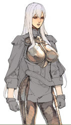 Rule 34 | 00s, 1girl, armor, breasts, gloves, large breasts, long hair, military, military uniform, oda non, pantyhose, selvaria bles, senjou no valkyria (series), senjou no valkyria 1, silver hair, sleeves rolled up, solo, uniform