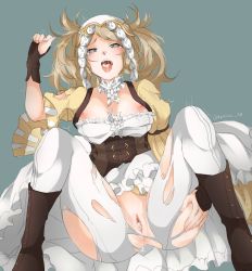 Rule 34 | aftersex, blonde hair, boots, breasts, breasts out, corset, cum, cum in mouth, cum in pussy, fingerless gloves, fire emblem, fire emblem awakening, gloves, hair ornament, heart, heart-shaped pupils, kyousa 38, lissa (fire emblem), nintendo, source request, symbol-shaped pupils, tongue, tongue out, torn clothes, torn legwear, twintails