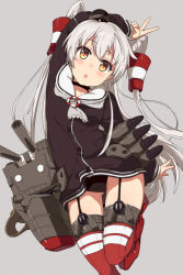 Rule 34 | 10s, 1girl, amatsukaze (kancolle), brown eyes, dress, hairband, kantai collection, long hair, ogipote, open mouth, rensouhou-kun, sailor dress, silver hair, solo, two side up, v