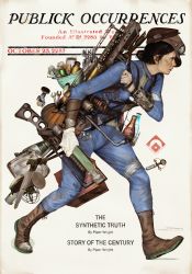 Rule 34 | 1girl, bag, bandaged leg, bandages, belt, black hair, blue bodysuit, bodysuit, boots, bottle, brown belt, brown footwear, brown hat, canister, cartridge case, character name, charm (object), closed mouth, combat knife, commentary, energy gun, energy weapon, english commentary, english text, fallout (series), fallout 4, fat man (fallout), fork, from side, gloves, gun, hammer, hand fan, hat, highres, holding, holding gun, holding weapon, industrial pipe, key, knife, lantern, laser rifle, lips, looking away, matthew demino, medium hair, nuka cola, nuka cola quantum, parody, pip boy, piper wright, shoelaces, single glove, solo, spoon, stimpak (fallout), strap, toaster, vault boy, vault suit, walking, weapon, white gloves, wrench
