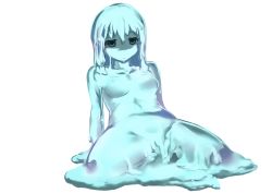 Rule 34 | 1girl, arm support, breasts, enokoron, female focus, monster girl, nude, original, simple background, sitting, slime girl, solo, wariza, white background