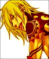 Rule 34 | 1boy, blonde hair, gunji, jewelry, lowres, male focus, piercing, simple background, solo, tagme, tattoo, togainu no chi, tongue, yellow eyes