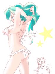 Rule 34 | 1boy, 1girl, accidental pervert, aged up, ass, breasts, cleavage, edward geraldine, final fantasy, final fantasy iv, green hair, legs, long hair, medium breasts, nekomrao, rydia (ff4), simple background, square enix, swimsuit, white background