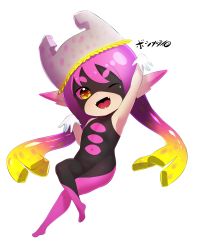 Rule 34 | + +, 1girl, absurdres, arm up, armpits, artist name, bare shoulders, blonde hair, born-to-die, callie (splatoon), collarbone, colored sclera, covered navel, crossed legs, earrings, fangs, feet, female focus, flat chest, full body, fusion, gloves, gradient hair, hand up, happy, hat, highres, jewelry, long hair, looking at viewer, mask, midna, multicolored hair, navel, nintendo, one eye closed, open mouth, pink hair, pink sclera, pointy ears, signature, smile, solo, splatoon (series), teeth, text focus, the legend of zelda, the legend of zelda: twilight princess, tongue, translated, transparent background, turtleneck, unitard, watermark, white gloves, wink, yellow eyes