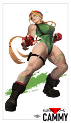 Rule 34 | 1girl, bare shoulders, blonde hair, boots, braid, breasts, cammy white, fingerless gloves, gloves, hat, ickpot, large breasts, leotard, lips, long hair, muscular, muscular female, sleeveless, street fighter