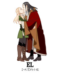 Rule 34 | 2boys, black corset, black footwear, black hair, black pants, blonde hair, boots, brown footwear, circle, closed eyes, commentary request, corset, elrond, from side, full body, green eyes, green tunic, hand on another&#039;s back, hand on another&#039;s face, imminent kiss, knee boots, layered sleeves, legolas, long hair, long sleeves, looking at another, multiple boys, open mouth, pants, pointy ears, red robe, red sleeves, robe, shirt, simple background, smile, starshadowmagician, the lord of the rings, tolkien&#039;s legendarium, tolkien's legendarium, translation request, turtleneck, turtleneck shirt, white background, white shirt, wide sleeves, yaoi