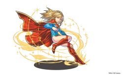 Rule 34 | 1girl, aura, blonde hair, boots, cape, dc comics, full body, knee boots, kryptonian, leotard, official art, puzzle &amp; dragons, solo, supergirl, superman (series)