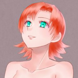 Rule 34 | 1girl, aqua eyes, armpits, arms at sides, bare shoulders, breasts, unworn clothes, collarbone, completely nude, eyelashes, female focus, grey background, happy, highres, lips, long image, looking up, medium breasts, neck, no bra, nora valkyrie, nude, orange hair, parted bangs, parted lips, riri (artist), rooster teeth, roosterteeth, rwby, short hair, simple background, smile, solo, spiked hair, standing, tall image, topless, topless frame, upper body