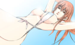 Rule 34 | ass, backlighting, brown eyes, brown hair, dead or alive, gradient background, half-closed eyes, highres, kasumi (doa), long hair, looking at viewer, midriff, slingshot swimsuit, solo, swimsuit, thighs, user tggn7272