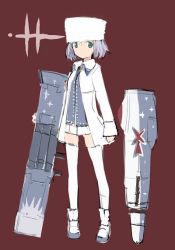 Rule 34 | 1girl, alternate color, alternate costume, coat, concept art, fur hat, green eyes, hat, looking at viewer, military, military uniform, purple background, rocket launcher, sanya v. litvyak, shimada fumikane, simple background, sketch, solo, standing, strike witches, striker unit, thighhighs, uniform, weapon, white thighhighs, world witches series, zettai ryouiki