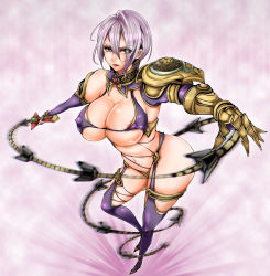 Rule 34 | 1041 (toshikazu), 1girl, armor, breasts, cleavage, gauntlets, gloves, isabella valentine, jewelry, large breasts, short hair, solo, soul calibur, soulcalibur, soulcalibur iv, sword, thighhighs, weapon, whip sword, white hair