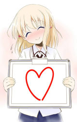 Rule 34 | 1girl, aislinn wishart, blonde hair, blush, itamochi, object behind ear, saki (manga), short hair, smile, solo, whiteboard