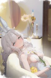 Rule 34 | + +, 1girl, absurdres, animal ears, azur lane, between breasts, blue eyes, blurry, blurry background, blush, bow, braid, breasts, bug, butterfly, candle, candlestand, choker, dingding (chongsangjun), fake animal ears, grin, hair bow, highres, insect, le malin (azur lane), le malin (listless lapin) (azur lane), leotard, looking at viewer, low twin braids, manjuu (azur lane), medium breasts, narrowed eyes, nontraditional playboy bunny, o-ring, o-ring choker, rabbit ears, reclining, smile, solo, teeth, twin braids, upper body, white bow, white choker, white hair, white leotard, wrist cuffs