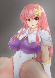 Rule 34 | 00s, 1girl, absurdres, breasts, cameltoe, ch1015z, covered erect nipples, gloves, gundam, gundam seed, gundam seed destiny, hair ornament, highleg, highres, large breasts, leotard, long hair, looking at viewer, meer campbell, open mouth, pink hair, purple eyes, solo, star (symbol), star hair ornament