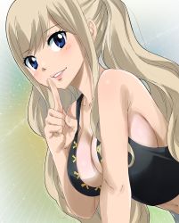 Rule 34 | 1girl, blonde hair, blue eyes, breasts, cleavage, colorized, eden&#039;s zero, gaston18, highres, large breasts, long hair, looking at viewer, mashima hiro, rebecca bluegarden, sideboob, smile, twintails