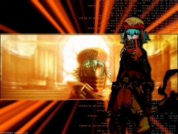 Rule 34 | .hack//, .hack//g.u., .hack//roots, 00s, 1boy, aqua hair, azure kite, bandai, cyber connect 2, dual wielding, hair over eyes, hat, holding, male focus, short hair, solo, strap, sunset, sword, tattoo, tri-edge, weapon