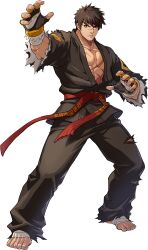 Rule 34 | 1boy, abs, absurdres, artist request, bandages, bara, barefoot, belt, black pants, dnf duel, dougi, dungeon and fighter, facial hair, facial scar, fighter (dungeon and fighter), fighting stance, forked eyebrows, full body, gloves, grappler (dungeon and fighter), highres, japanese clothes, karate gi, looking at viewer, male focus, martial arts belt, mature male, muscular, muscular male, navel, navel hair, official art, pants, pectorals, red belt, scar, scar on cheek, scar on face, solo, stubble, thick eyebrows, transparent background