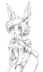 Rule 34 | 1girl, animal crossing, animal ears, bad id, bad tumblr id, bankage, bottomless, breasts, freckles, greyscale, monochrome, naked shirt, nintendo, no pupils, off shoulder, open clothes, open shirt, rabbit ears, rabbit tail, ruby (animal crossing), shirt, short hair, solo, tail