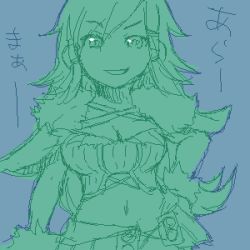 Rule 34 | 1girl, breasts, cleavage, dichrome, female focus, final fantasy, final fantasy crystal chronicles, lowres, midriff, monochrome, red eyes, selkie, solo, wolfie selkie (female)