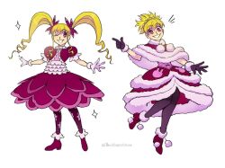 Rule 34 | 1girl, :d, ;d, biscuit krueger, blonde hair, dress, frills, gloves, hunter x hunter, one eye closed, open mouth, pantyhose, pen.lilixeesketche, smile, sparkle, twintails
