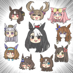 Rule 34 | + +, 6+girls, absurdres, agnes digital (umamusume), ahoge, annotated, argyle, argyle bow, argyle clothes, black bow, black hair, blue bow, blue eyes, blue hairband, blunt bangs, blunt ends, blunt tresses, blush stickers, bow, bright pupils, brown hair, brown headwear, buena vista (umamusume), checkered hairband, drooling, ear bow, ear covers, ear ornament, emphasis lines, equinox (racehorse), genderswap, genderswap (mtf), gold ship (umamusume), gran alegria (racehorse), grey hair, hair between eyes, hair bow, hairband, half updo, headgear, highres, kopperion, long hair, lord kanaloa (racehorse), mask, messy hair, mouth mask, multicolored hair, multiple girls, multiple hair bows, one eye closed, open mouth, orfevre (umamusume) (old design), original, personification, pillbox hat, pink bow, pink hair, portrait, prehensile hair, purple bow, purple eyes, red bow, red eyes, reins, sidelocks, smart falcon (umamusume), star-shaped pupils, star (symbol), striped, striped bow, symbol-shaped pupils, tongue, tongue out, triangle mouth, twintails, two-tone bow, two-tone hair, two side up, umamusume, v-shaped eyebrows, white bow, white hair, yellow bow, yellow eyes