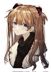 Rule 34 | 1girl, blue eyes, blush, brown hair, coat, evangelion: 2.0 you can (not) advance, highres, long hair, looking at viewer, mochiko (mocchikkoo), neon genesis evangelion, rebuild of evangelion, simple background, solo, souryuu asuka langley, turtleneck, twintails, white background