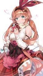 Rule 34 | 1girl, absurdres, bare shoulders, blush, bow, box, brown thighhighs, clarisse (granblue fantasy), clarisse (valentine) (granblue fantasy), closed mouth, cowboy shot, detached sleeves, dress, frills, granblue fantasy, green eyes, hair intakes, hair ornament, hairband, happy valentine, heart, heart-shaped box, highres, holding, holding box, long hair, long sleeves, looking at viewer, nezumidoshi, orange hair, plaid, plaid dress, red ribbon, ribbon, shirt, sidelocks, simple background, solo, thighhighs, twintails, valentine, very long hair, white background, white shirt, white sleeves