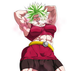 Rule 34 | 10s, 1girl, abs, armpits, arms behind back, biceps, breasts, dragon ball, dragon ball super, extreme muscles, female focus, green hair, kale (dragon ball), muscular, muscular female, numahana, solo, super saiyan, thick thighs, thighs, wide hips