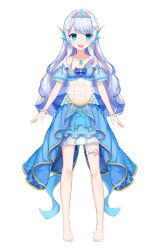 Rule 34 | 1girl, aqua eyes, barefoot, bracelet, doris (hololive), fins, full body, head fins, highres, hololive, hololive china, jewelry, long hair, navel, necklace, official art, open mouth, shell, shell hair ornament, solo, teeth, upper teeth only, virtual youtuber, wawako mama, white background