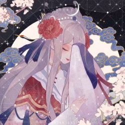 Rule 34 | 1girl, animated, animated gif, broken, china dress, chinese clothes, dress, floating hair, flower, hair ornament, hanfu, live2d, long sleeves, lowres, makeup, original, peony (flower), pink flower, red flower, tassel, wind, yu zi ganyou