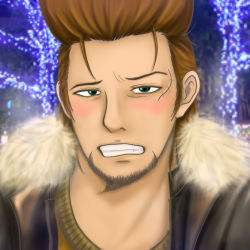 Rule 34 | 1boy, beard, brown hair, chirstmas lights, facial hair, jacket, jewelry, male focus, necklace, one piece, pompadour, solo, thatch