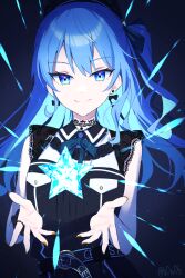 Rule 34 | 1girl, blue eyes, blue hair, highres, hololive, hoshimachi suisei, long hair, looking at viewer, sleeveless, smile, solo, virtual youtuber, you06