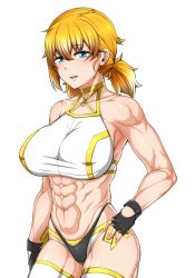 Rule 34 | 1girl, abs, ass, blonde hair, blue eyes, blush, bra, breasts, coco ankou, gloves, muscular, muscular arms, muscular female, muscular legs, open mouth, panties, smile, underwear