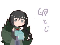 Rule 34 | 1other, adagumo no yaorochi, androgynous, bare shoulders, black hair, black kimono, blue pants, closed mouth, coat, commentary request, detached sleeves, eyelashes, frown, gift, green coat, green scarf, grey eyes, haori, holding, holding gift, japanese clothes, kimono, kotomine kokoro, len&#039;en, light blush, long hair, long sleeves, multiple tails, neckerchief, open clothes, open coat, other focus, pants, purple trim, red neckerchief, scarf, side ponytail, sleeveless, sleeveless coat, sleeveless kimono, snake tail, solo, tail, translation request, video thumbnail, white background, wide sleeves