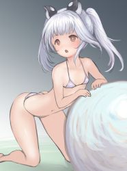 Rule 34 | absurdres, ass, bare shoulders, bikini, breasts, character request, collarbone, flat chest, granblue fantasy, highres, johan (johan13), legs, midriff, navel, open mouth, sketch, small breasts, stomach, swimsuit, tagme, teeth, thighs, tongue, twintails, white bikini, white hair